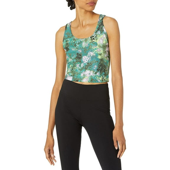 CALVIN KLEIN PERFORMANCE Womens Green Stretch Racerback Moisture Wicking Cropped Printed Sleeveless Scoop Neck Active Wear Tank Top XL
