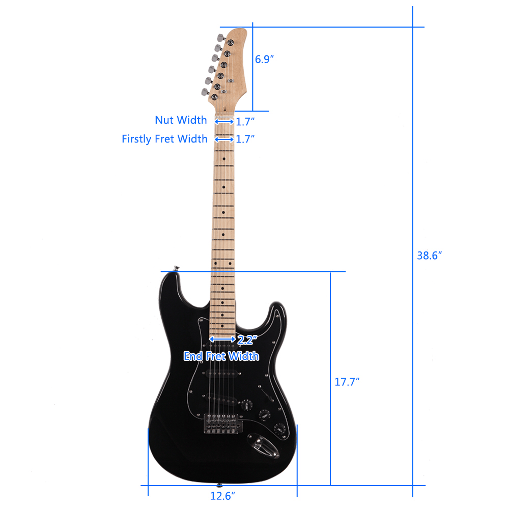 Tcbosik 39 inch Electric Guitar with Amplifier and Bag, Beginner Guitar Set with Strap, Tool, Plectrum, Tremolo Bar and Power Wire, Black