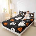 thumbnail image 3 of Manfei Halloween Ghost Pumpkin Bed Sheets 4-Piece, Festival Theme Full Size Sheets, Black Orange White,1 Fitted Sheet, 1 Flat Sheet and 2 Pillowcases, 3 of 5