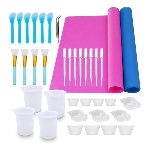 Kit de herramientas para mezclar resina epoxi, 36 piezas, suministros de herramientas de resina de silicona suave reutilizables, incluye tapetes de silicona, tazas medidoras