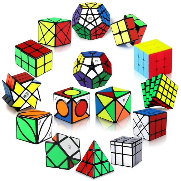 Roxenda [15 Pack] Speed Cube Set - 2x2x2 3x3x3 4x4x4 2x2x3 X-Cube Six-Spot Cube Skew Axis Windmill Fisher Mirror 2x2-Megaminx 3x3-Megaminx Pyramid Ivy Cube Smooth Magic Cube Puzzles Col