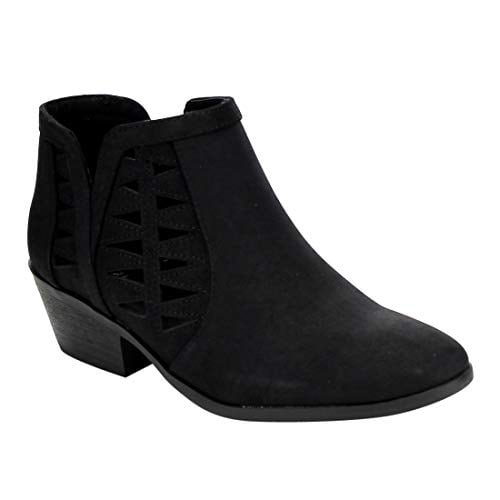 Stacked Block Heel Ankle Booties Black 