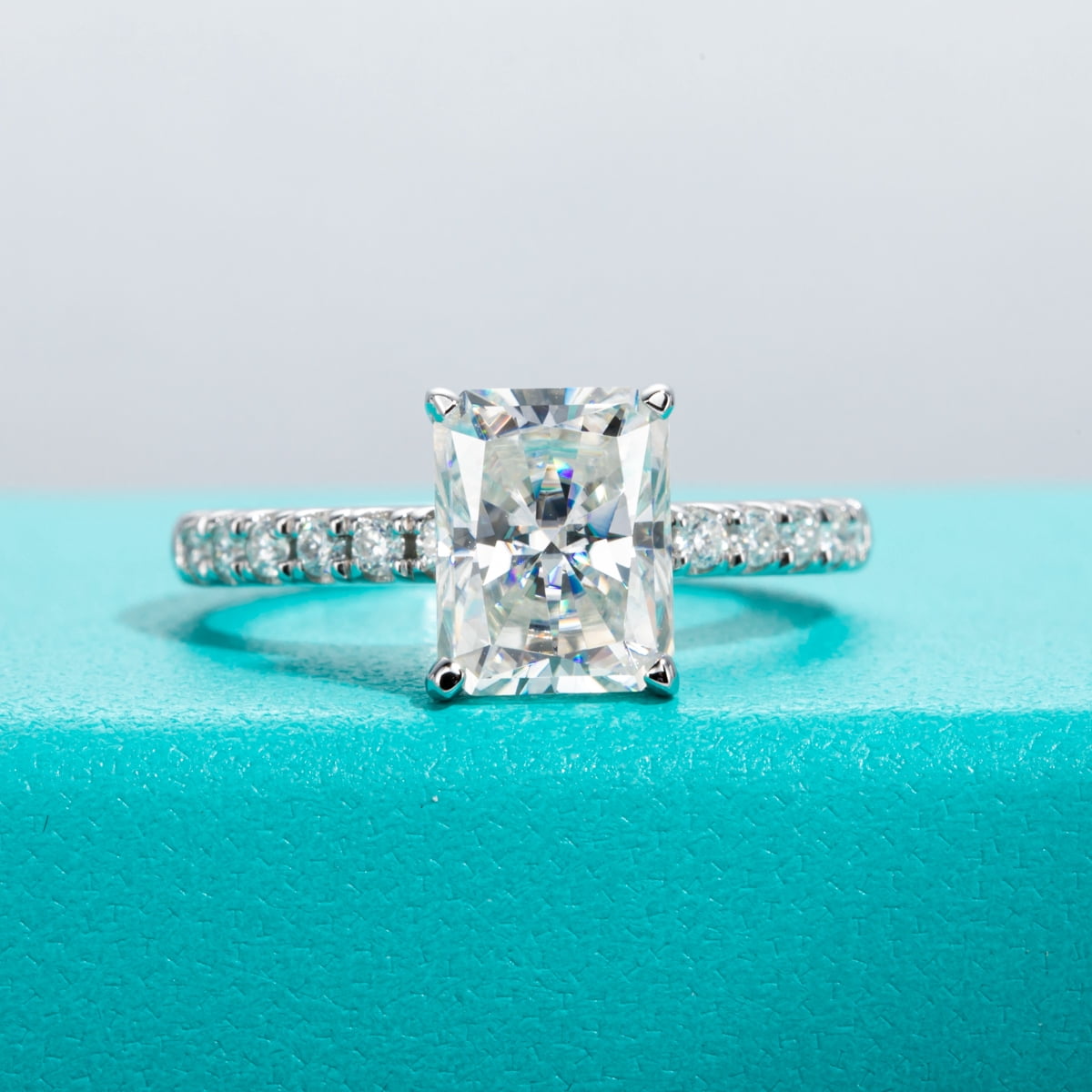 AnuClub 3 Carat Radiant Cut Moissanite Engagement Ring for Women,D color VVS1 18K White Gold Plated S925 Silver Promise Ring