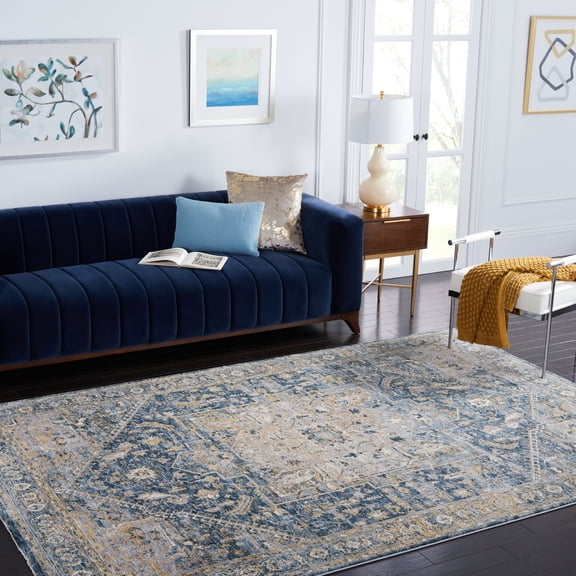 Safavieh Valencia James Oriental Polyester Area Rug, Blue/Gold, 8' x 10'
