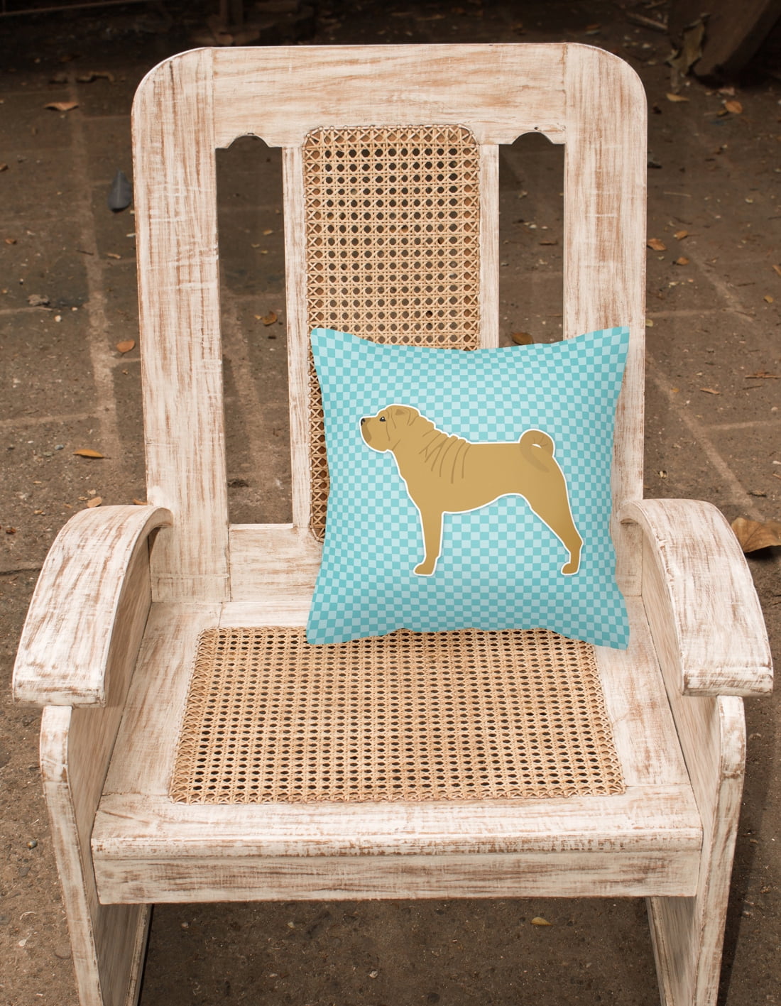 Carolines Treasures BB3752PW1414 Shar Pei Checkerboard Blue Fabric Decorative Pillow