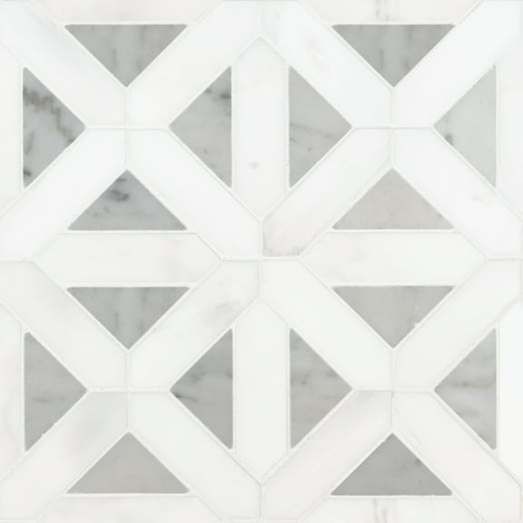 MSI Bianco Dolomite Geometrica 12 in. x 12 in. Polished Marble Mesh-Mounted Mosaic Tile (10 Sq. ft./Case)