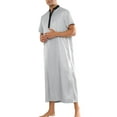 thumbnail image 4 of INSPIRE CHIC Men's Henley Collar Nightshirt Short Sleeves Contrast Color Sleep Wear Gown S Gray, 4 of 6