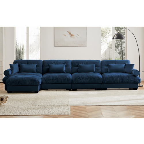 GAKMCIL 166" Loveseat Sofa, 4 Seater Modular Sectional Sofa, Large U Shaped Sectional Fluffy Couch, Velvet Cloud Couch with 1 Ottoman, Deep Seat Sofas for Living Home
