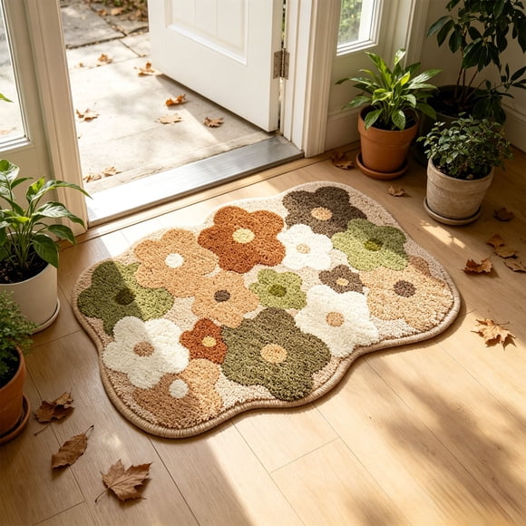 Colorful Flower Patterns Bathroom Absorbent Bath Mat Flower Shape Soft Antiskid Waterproof Comfortable Decor Rug