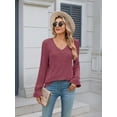 thumbnail image 5 of Gleelaud Women's Lace Long Sleeve shirts Casual V Neck Knit Basic Tees Blouse, 5 of 8