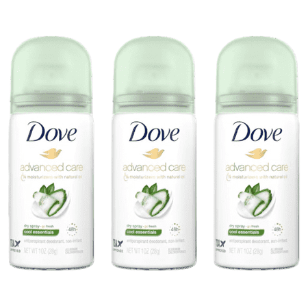 Dove Advanced Care Antiperspirant Deodorant Dry Spray Cool Essentials, 1 oz Travel Size (3 Pack)