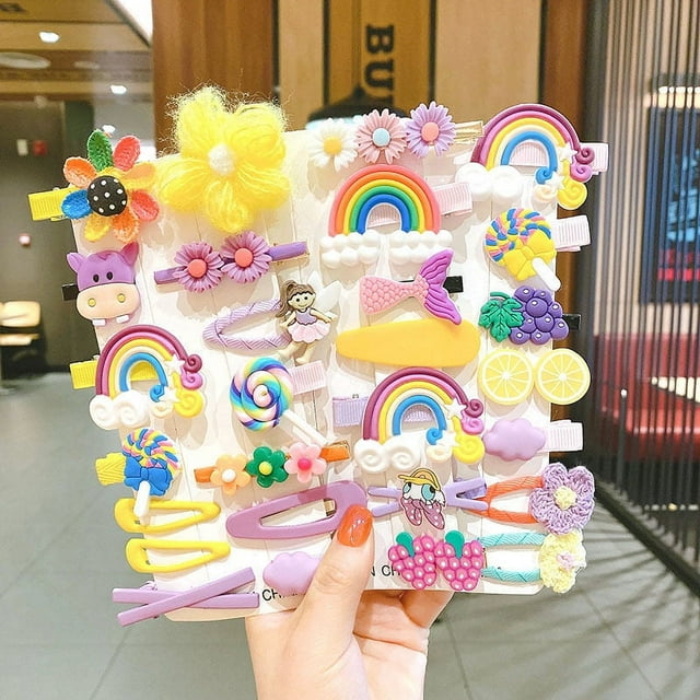 28 Pcs Pinces à Cheveux pour Bébés Filles, Accessoires pour Cheveux Colorés et Mignons / Multicolore