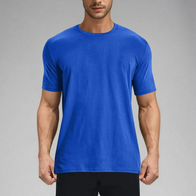 pstuiky camisetas camisas para hombre, Suéter deportivo informal elástico de color liso para hombre, cuello redondo y manga corta ropa de hombre m