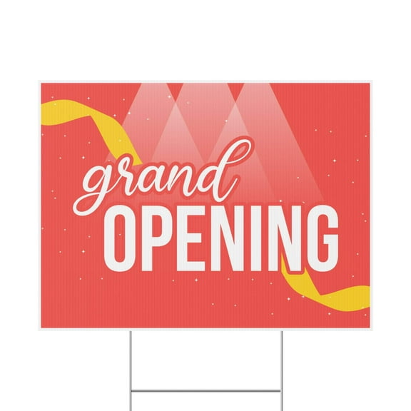 Grand Opening, Yard Sign, 18x12, 24x18, 36x24, Double Sided, H-Stake Included, v4