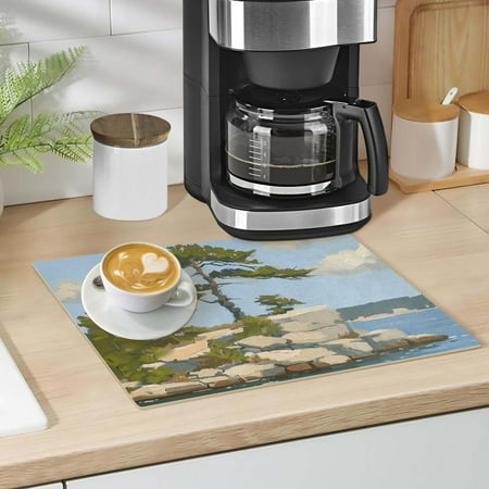 

Island Oil Painting Dish Drying Mat 12 x18 Kitchen Counter Dish Pad Microfiber Absorbent Drainer Rack for Coffee Bar