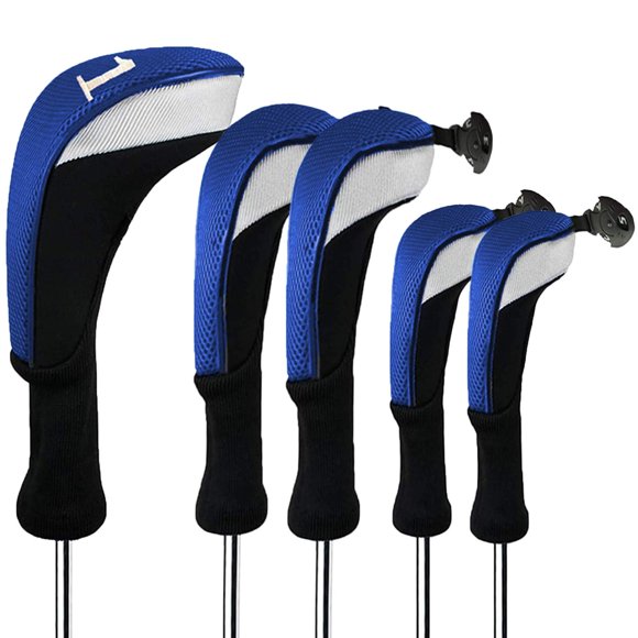 Finger Ten Golf Club Head Covers Woods Driver Fairway Hybrid 3/4/5 Set Headcovers Men 1 3 5 7 X Interchangeable Number Tag Fit All Wood Clubs (5 Pack-Blue(1D+2F+2H))