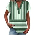 thumbnail image 2 of Shirts for Women under $10 Short Sleeve V-Neck Stripe Button Casual Printed Home T-shirt Blouses Green L, 2 of 5