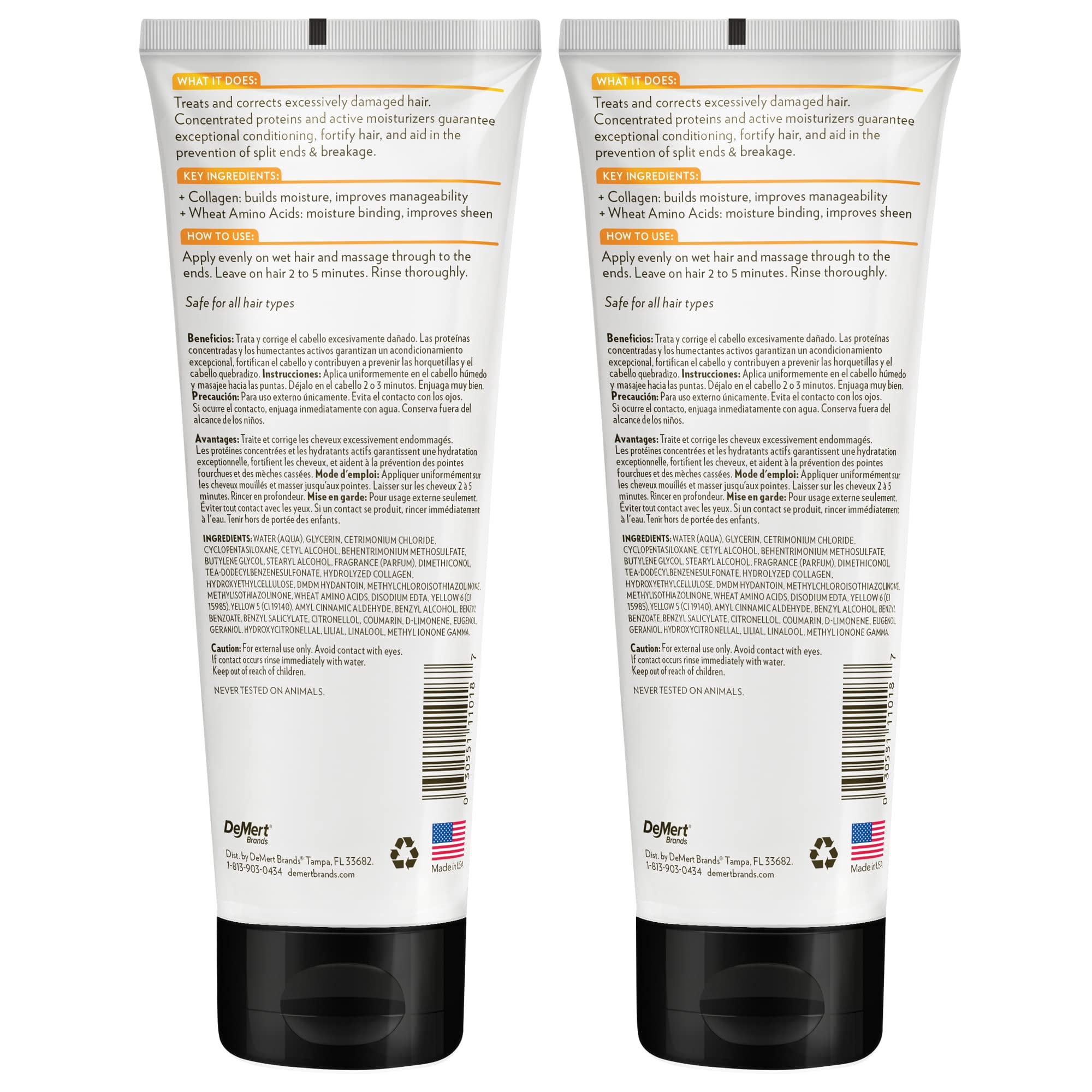 Hi-Pro-Pac Hair Mask - Extremely Damaged Hair Repair - (2-Pack) 8 fl oz - Intense Protein Treatment Hair Masque - Deeply Conditions, Fortifies, and Helps Prevent Split Ends and Hair Breakage