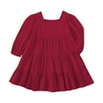 thumbnail image 3 of XXWXYD Little Girls Dress Long Sleeve Square Neck Solid Multi Tier A Line Big Swing Dresses Fall Spring Casual Church Par𝗍y Princess Flared Gown 2 to 7 Years Formal, 3 of 9