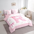 thumbnail image 3 of Manfei Teens Pink Bowknot Twin Bedding Sets 7-Piece, Kawaii Monogrammed R Bedding Comforter Set, Buffalo Plaid Ribbon Reversible Sheet Sets, Lightweight Room Decor, 3 of 7