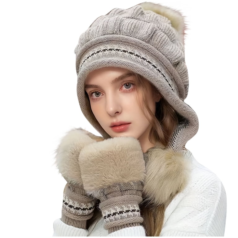 Women’s White Winter Fleece-Lined Chunky Knit Beanie Snow Hat Cap Winter Beanie Hat for Women with Pompom Warm Fleece Lined  main image 2