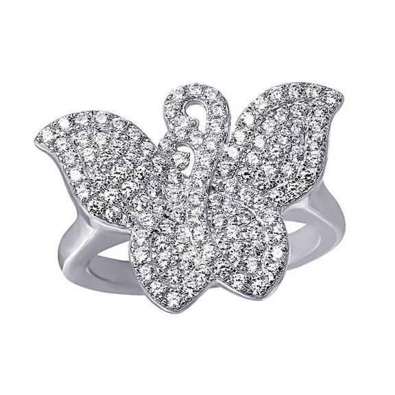 Rhodium Plated Sterling Silver 925 Butterfly Covered With Ring Band White CZ Female Size 7