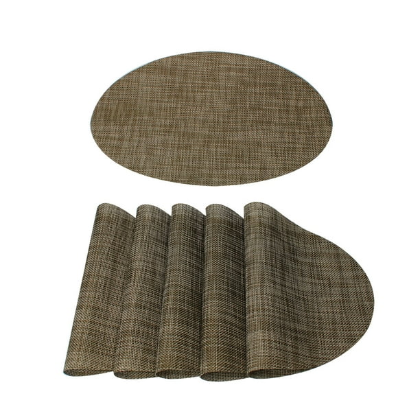 Conjunto De 6 Tapetes Tejidos Cruz Lavable Mesa De Comedor Estera Antideslizante Resistente Al Calor marrón Oval