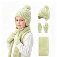 thumbnail image 4 of 3 Pcs Kids Winter Hat Scarf Gloves Set Knit Pompom Beanie with Earmuffs Double Layer Scarf Touchscreen Gloves Toddler Thick Thermal Sets Green 2-10 Years, 4 of 6