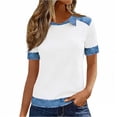 thumbnail image 2 of Nuoqisi Chemise Surdimensionnée pour Femmes Confortable Printemps Été Mode Décontractée Polo en Denim Tunique Chandail Col Rond à Col Manches Courtes Hauts, 2 of 5