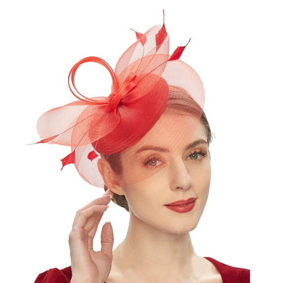 Yoetaun Elegant Fascinator Hat Pillbox Hat for Women Cocktail Tea Party Headwear Exquisite French Fascinator for Wedding Red