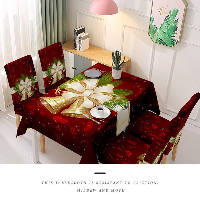 Christmas Themed Table Cloth Dining dining table cover Table Cover Holiday Home Party Printed Tablecloth, Bell