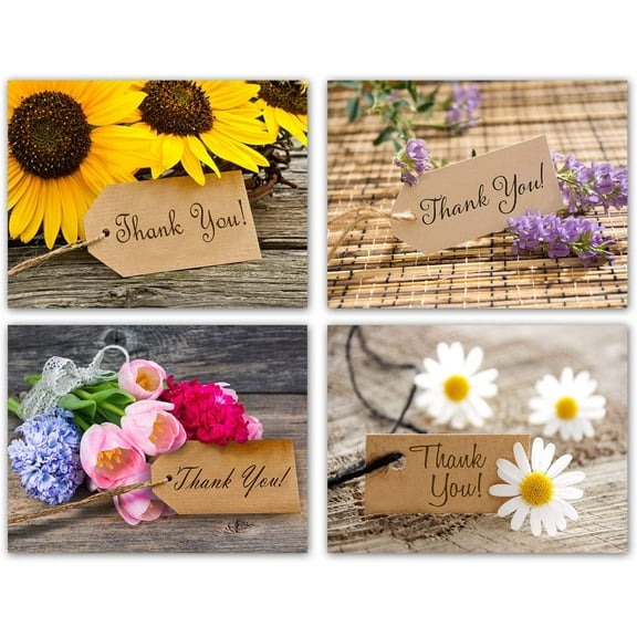 Small World Greetings Flower Thank You Cards 12 Count - Blank Inside with Envelopes - A2 Size (5.5”x4.25”) - Family, Friends, Colleagues, and More