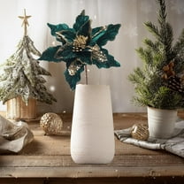 JeashCHAT Glitter Poinsettia Flower 11.8 Inch Large Green Velvet Artificial Christmas Flower Picks with Stems Christmas Tree Wreath Garland Decorations Xmas New Year Wedding Party Holiday Decor