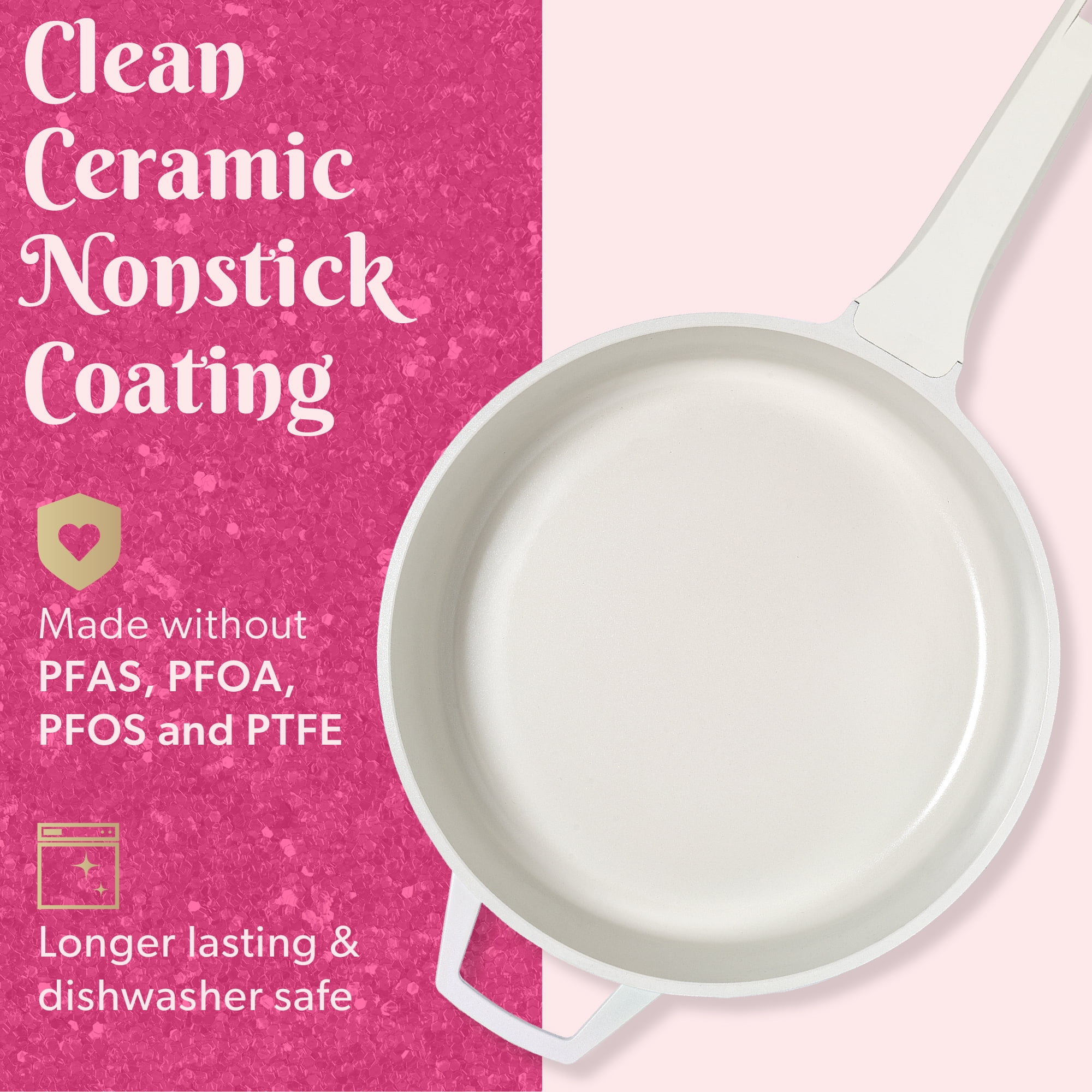 Paris Hilton 4 Quart Ceramic Nonstick Jumbo Cooking Pan Skillet for Sauteing & Frying, White Rainbow Iridescent