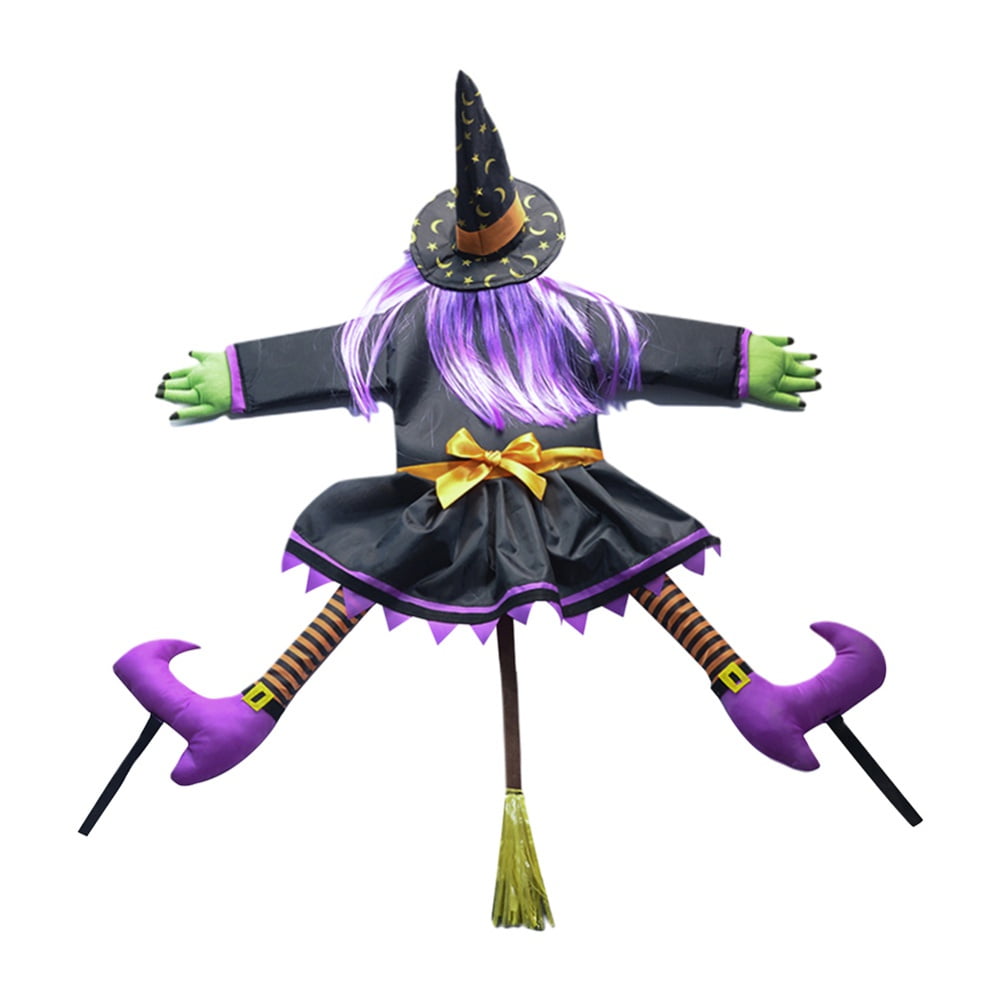 Life Size Witch Crashing Into Tree Door Column Outdoor Halloween