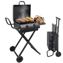 Hvoonc Portable Propane Gas Grill,17000BTUs Foldable Barbecue Grill with 2-Burner,Outdoor Grill for Backyard, Camping and Picnics,Black