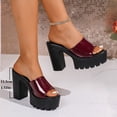 thumbnail image 4 of Xdegoge Flatform Sandals for Women Open Toe Chunky Block Heel Slip On Mules Glossy Patent Finish Treaded Sole Dressy Evening Party Footwear, 4 of 9