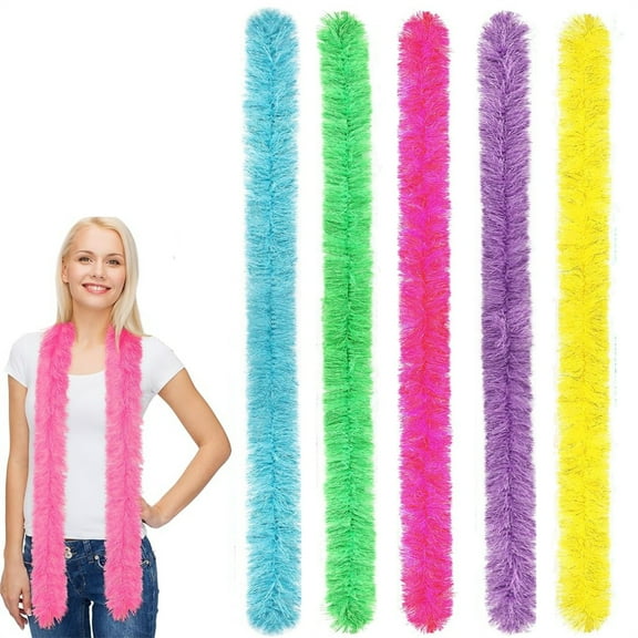 Scheam Artificial Fluffy Boa Set 5 Pcs 5 Ft Colorful Feather Boas Party Clothing Accessories Dance Costume DIY Crafts Decorations for Home Stage Christmas Wedding Birthday (Multicolor B)