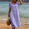 thumbnail image 4 of ClodeEU Women's Linen Blend Round Neck Short Sleeve Maxi Dress,Casual Loose Fit Summer Dress Purple,Women's Plus XL, 4 of 7