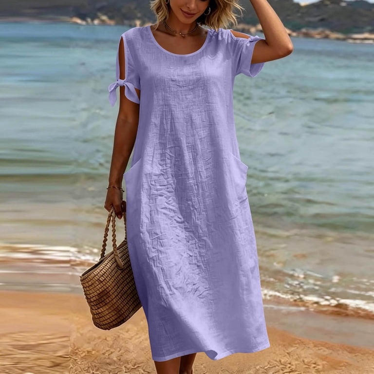 ankle length semi formal dresses Sentmoon Dress Sun Summer 2026 Solid Color Short Sleeve Crew Neck Regular Fit Wedding Guest Dress with Pockets for Yoga and Pilates S-3XL RESTOCK20FEB26 A-Line Soft Satin Sweetheart Color:Ivory Lace+Nude Lining A variance of +/