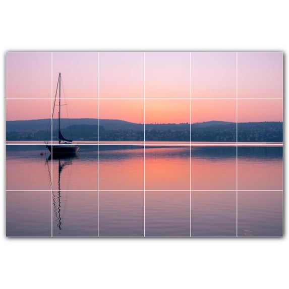 Picture-Tiles.com: Boat Ceramic Tile Wall Mural WAL500231-64L. 48"W x 32"H using (24) 8" x 8" Ceramic Tiles-Satin Finish