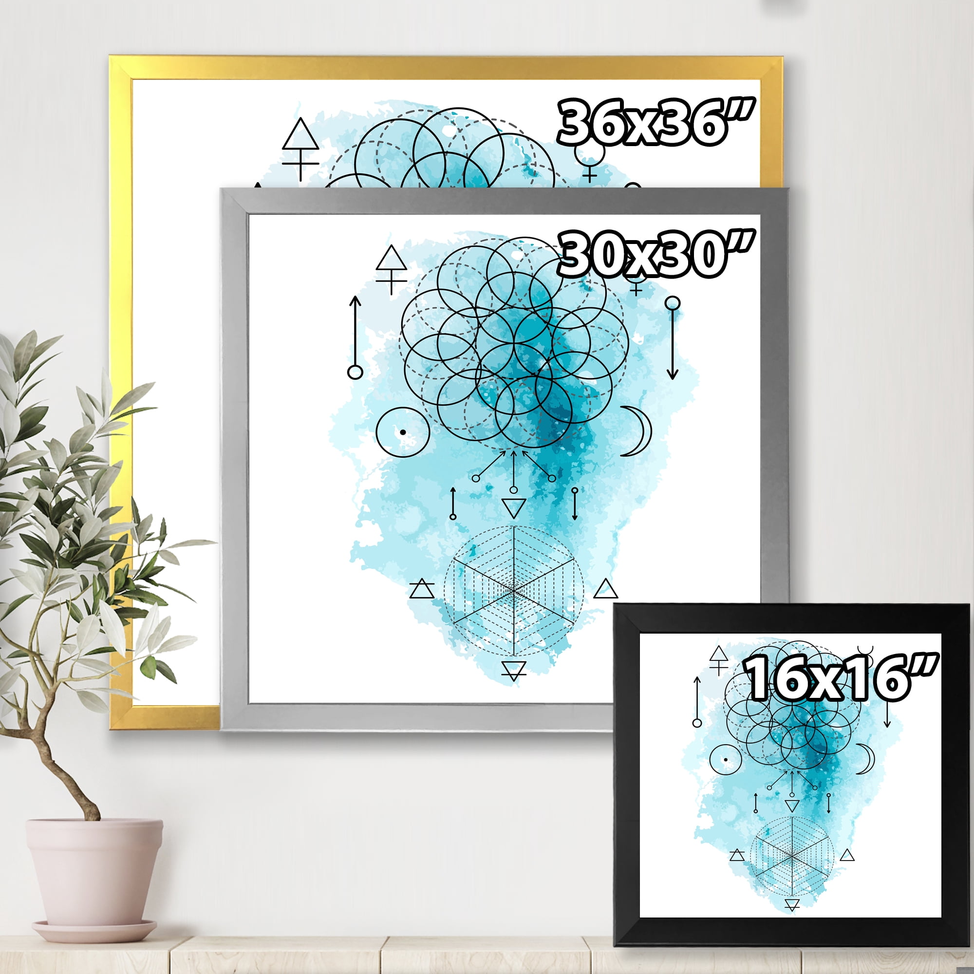 Designart 'Sacred Geometry and Symbol of Alchemy I' Bohemian & Eclectic Framed Art Print