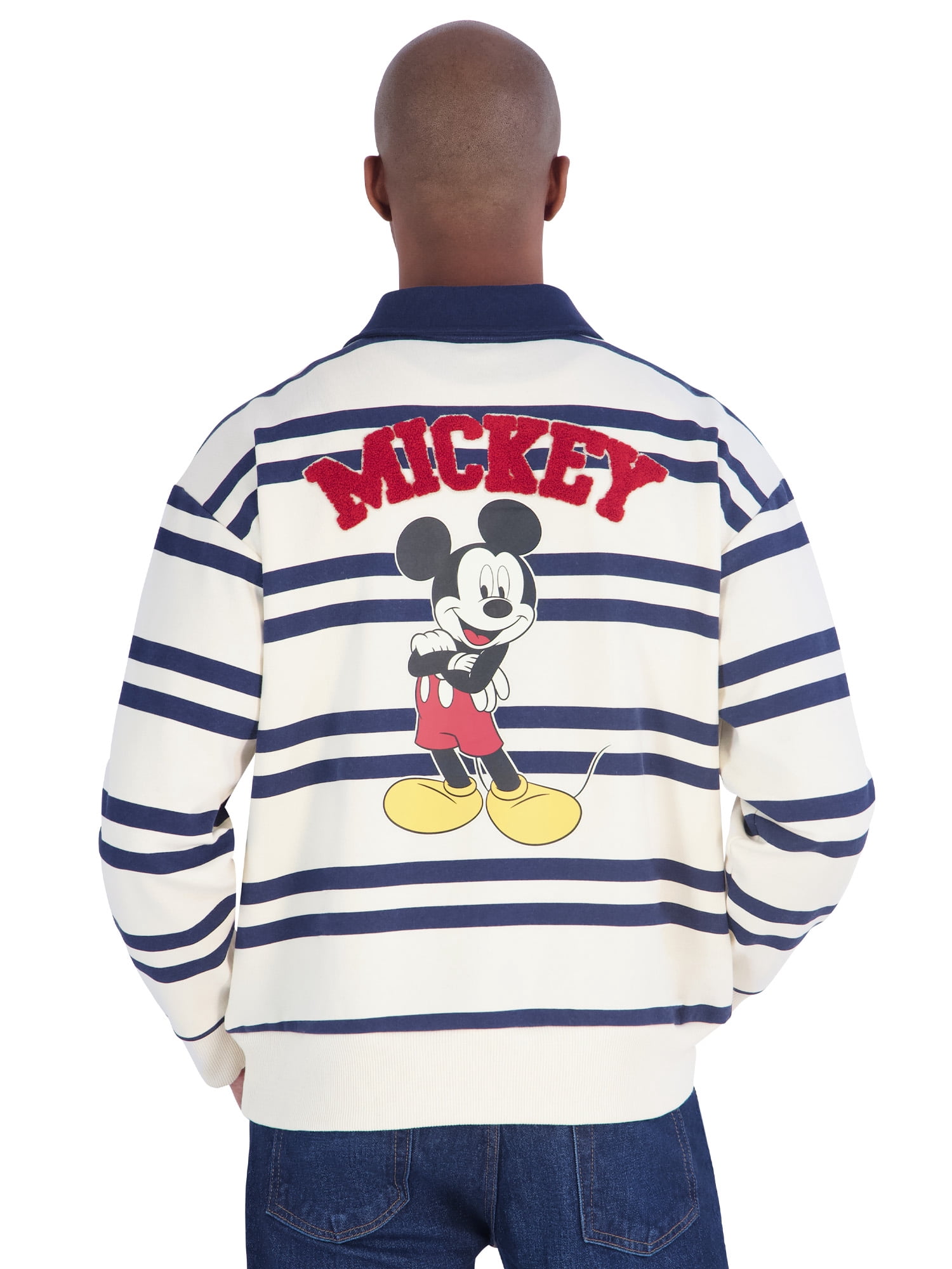 Mickey Mouse Mens Cream Long Sleeve Rugby Shirt, Sizes XS-3XL