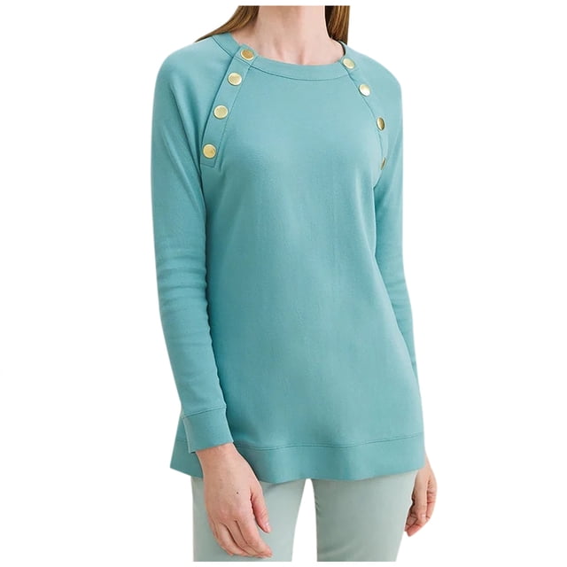 Women's Long Sleeve Button T-Shirts 2022 Crewneck Solid Color Fall Trendy Tunic Tops Casual Fitted Basic Blouse Tee