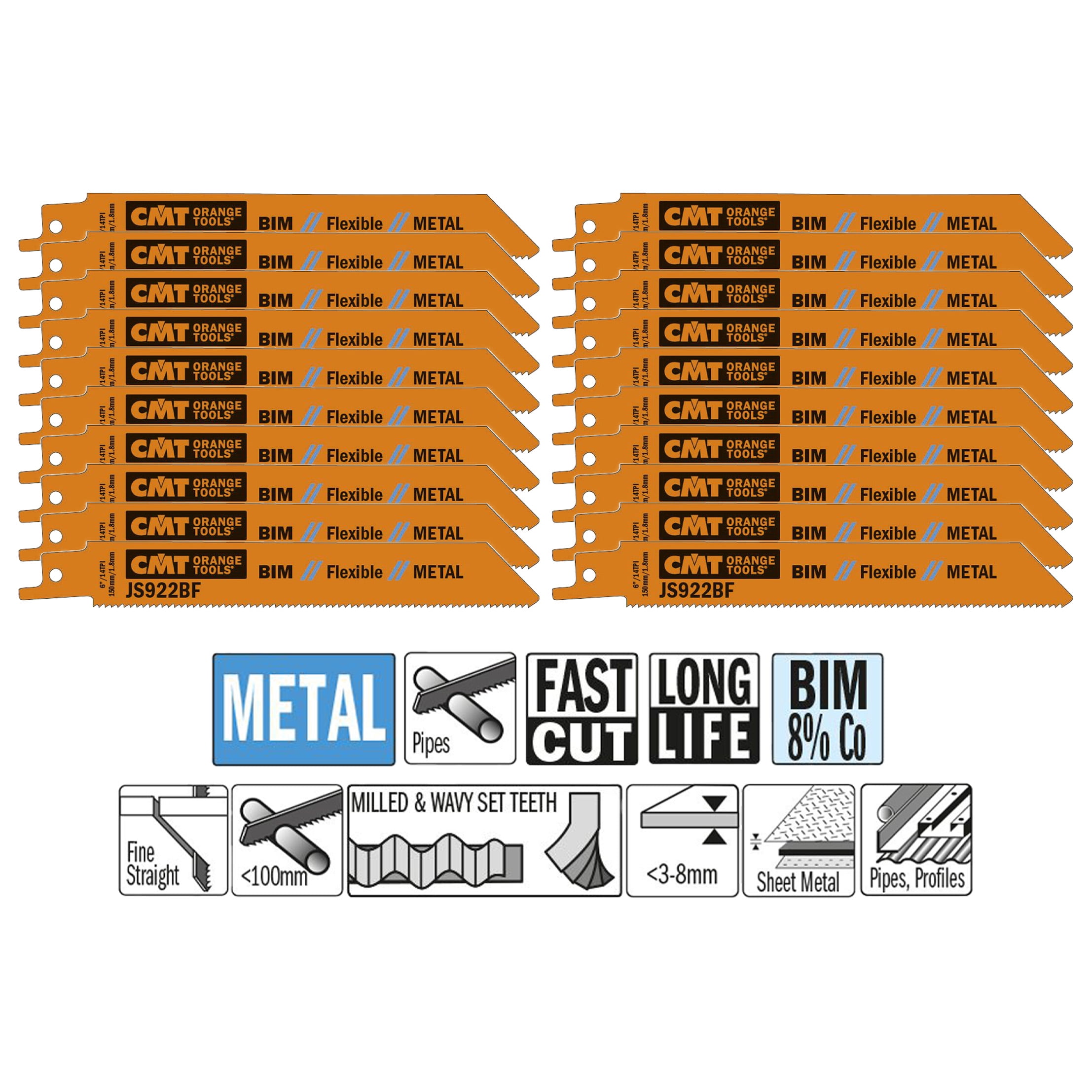 CMT JS922BF-20 (20-Pack) 14 TPI Bi-metal Saw Blades for Reciprocating Saws