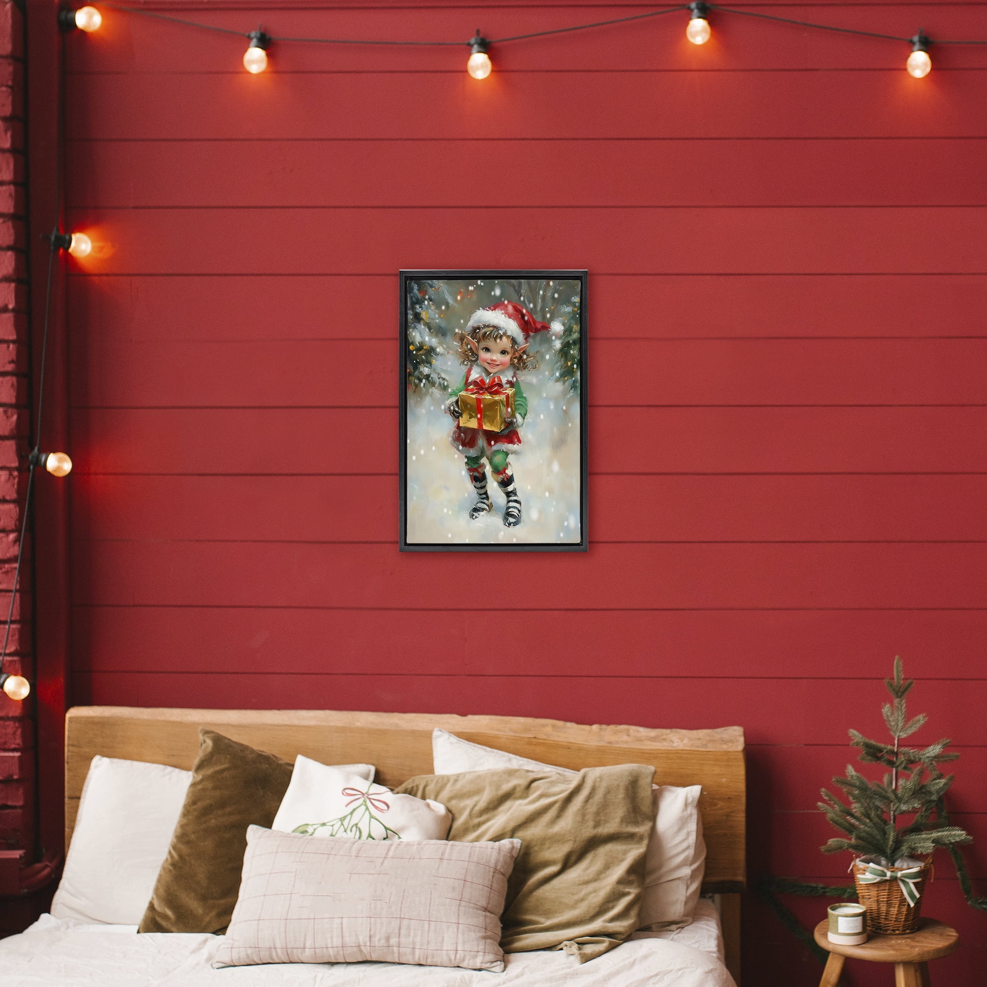 Stupell Industries Santa's Little Elf Black Framed Floater Canvas Wall Art, design by Tina LeCour