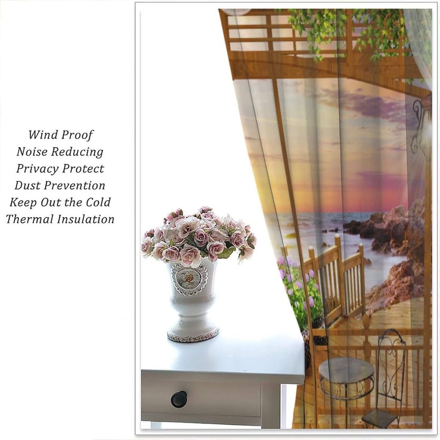 Sunset Ocean Curtains, Ocean Scene Beach View Sea Wave Summer Tropical Seaside Scenery Thermal Insulation Blackout Window Treatments for Bedroom Cafe, 84" W X 84" L