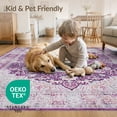 thumbnail image 4 of ODIKA 4'x6' Washable Area Rug Purple Plum Vintage Distressed Scroll Boho Border Pink Mauve for Dorm Room, Small Living Stain Resistant Low Profile, Easy Care, 4 of 7