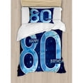 thumbnail image 3 of 80th Birthday Duvet Cover Set, Diamond Age 80 Yeras Old Happy Birthday Party Theme with Stars, Decorative 3 Piece Bedding Set with 2 Pillow Shams, Queen Size, Navy Blue and Sky Blue, by Ambesonne, 3 of 3
