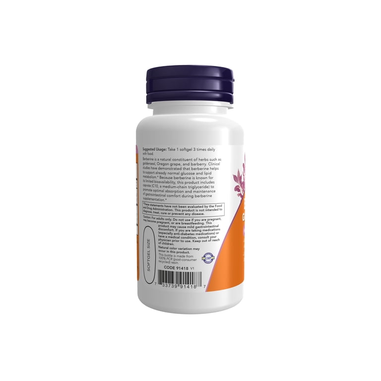 NOW Supplements, Berberine Glucose Support, Combined with MCT Oil, 60 Softgels